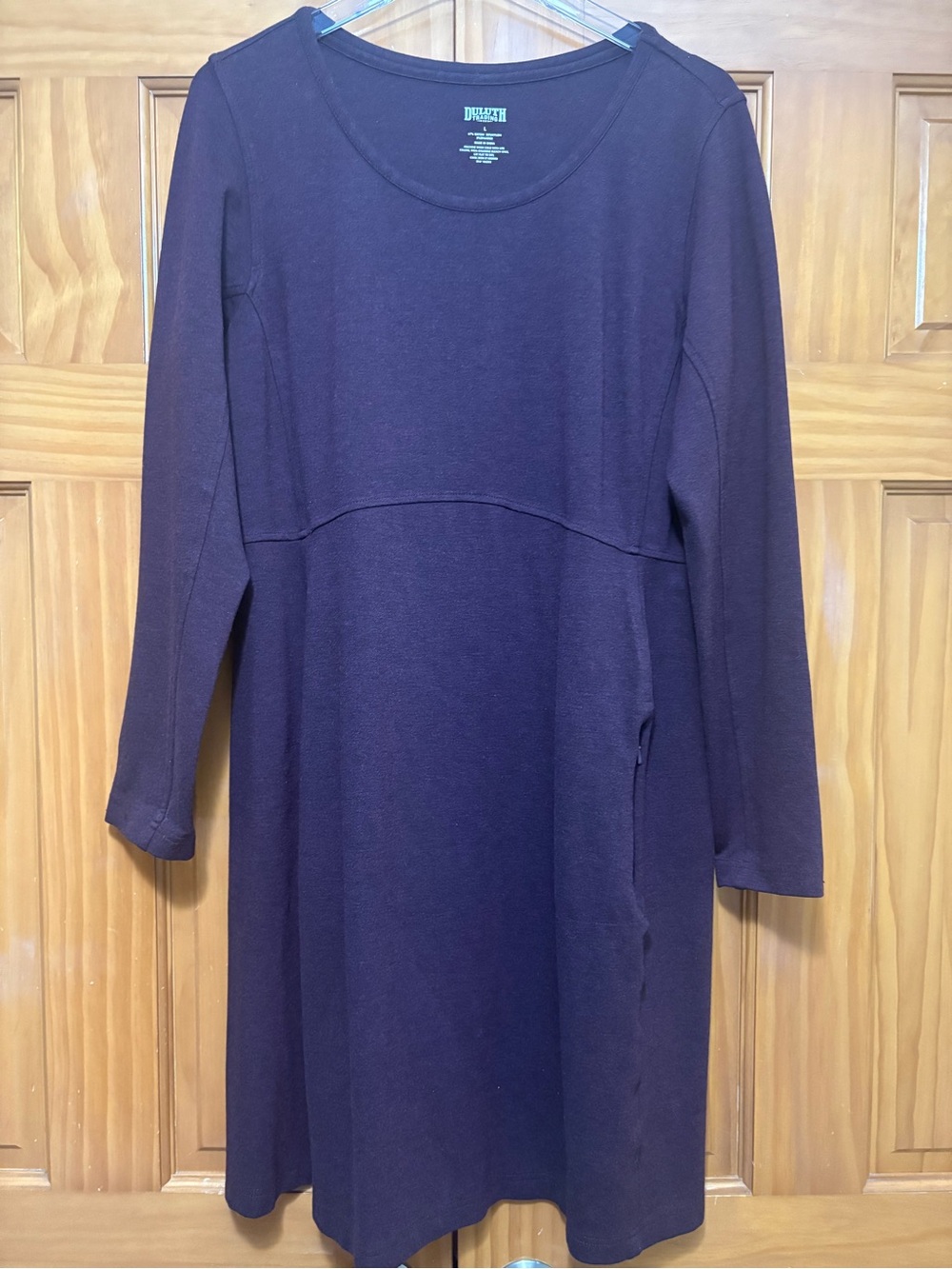 Duluth Trading Co Long Sleeve Scoop Dress - Plum Size Large EUC